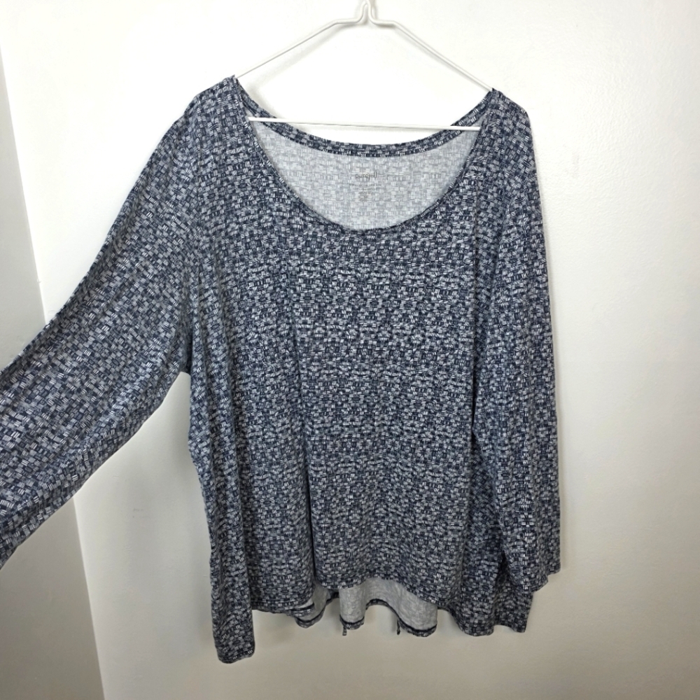 J. Jill White Navy 100% Pima Cotton Classic Back-Tie Print Tunic Shirt Size 3X